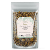 Front view of Starwest Organic Chamomile Flowers Whole 4oz pouch