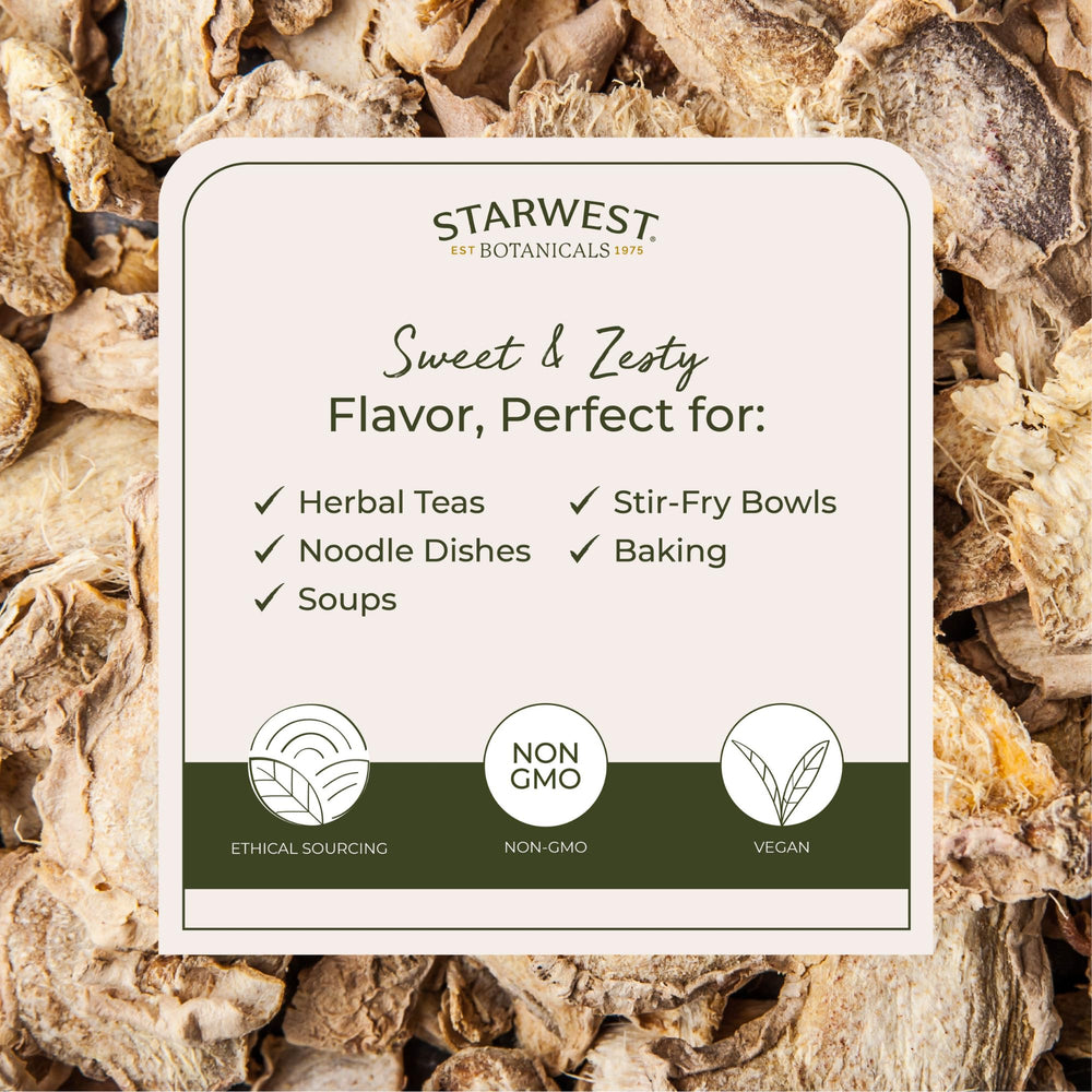 Close-up of 1/4 inch cut and sifted dried ginger root