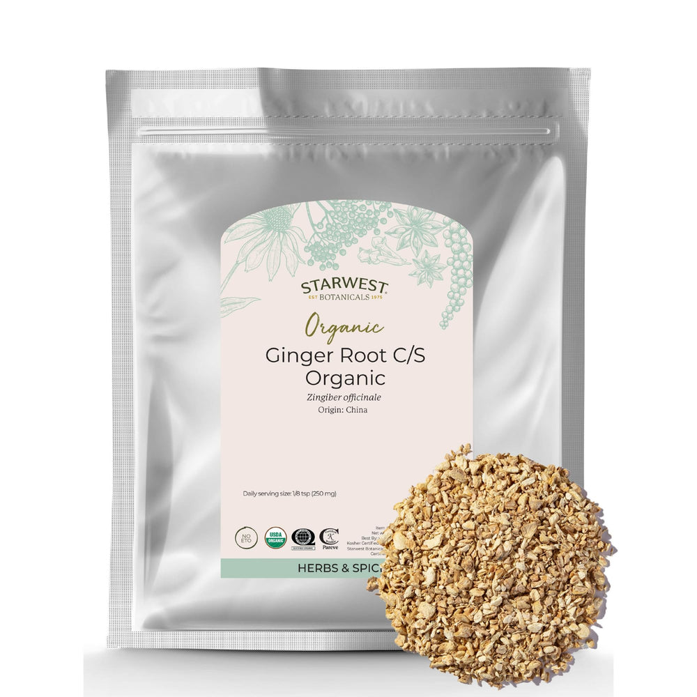 Front view of Starwest Organic Ginger Root 1 lb bag