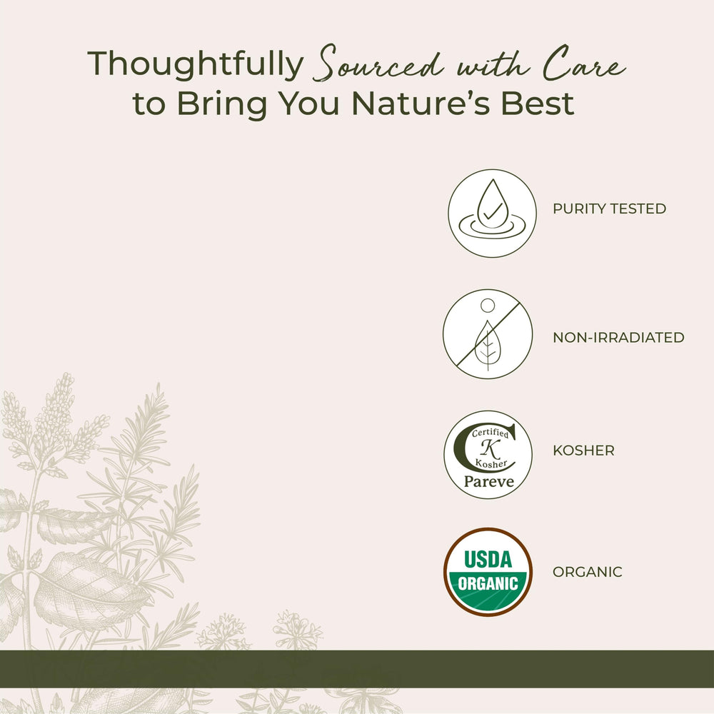 Organic and Kosher certification labels on St. John's Wort packaging