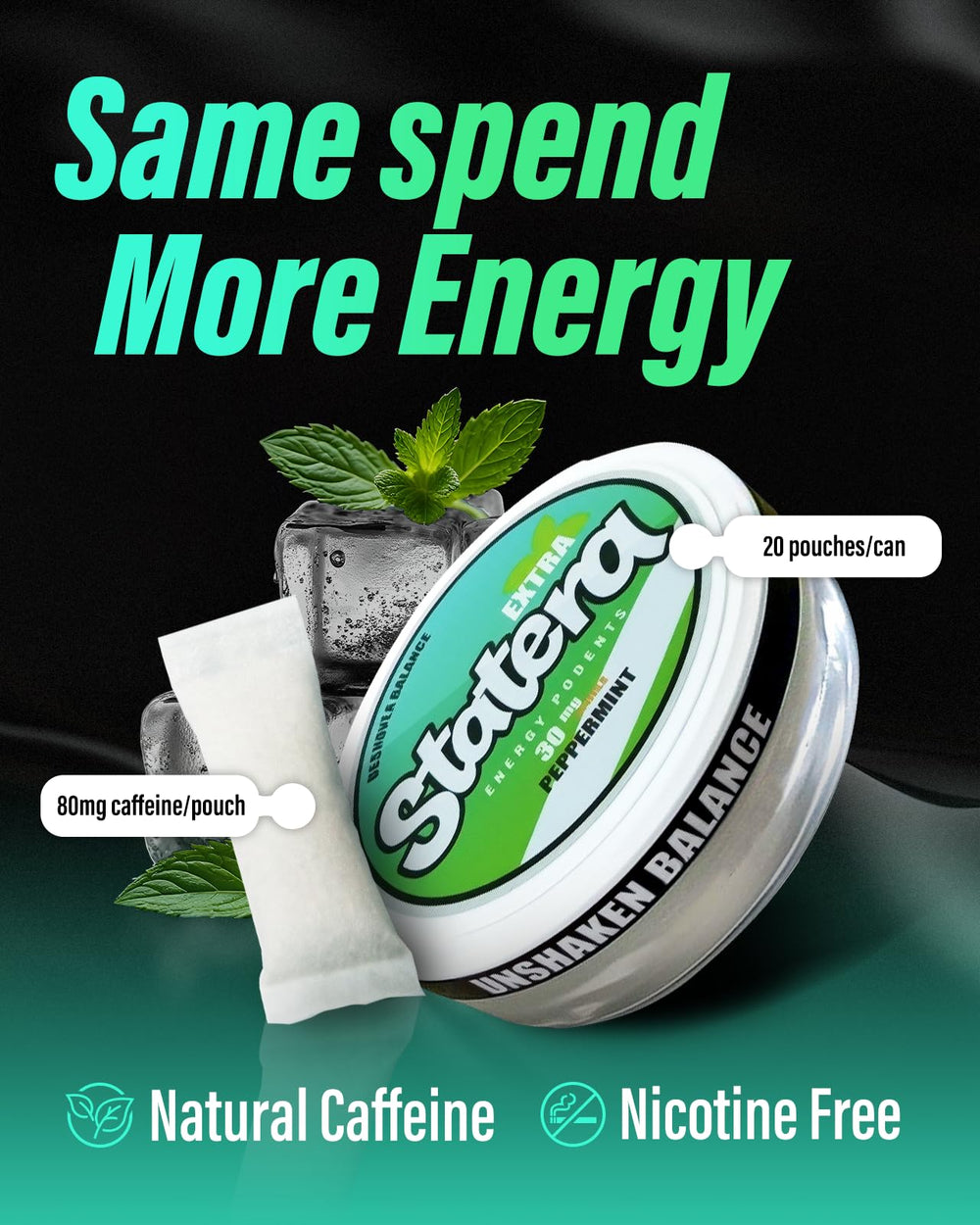Statera energy pouches lemon packfront with zesty aroma for daytime alertness.