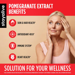 Stay Alive pomegranate capsules pour into hand for convenient daily dosing.
