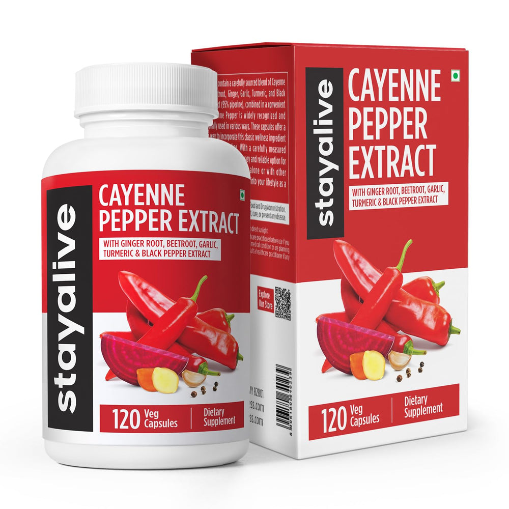 Front view of StayAlive Cayenne Pepper Capsules bottle