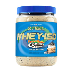 Steel Supplements Whey-ISO bottle pouring for post-workout recovery and easy digestion