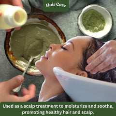 Fine green stevia powder macro shot