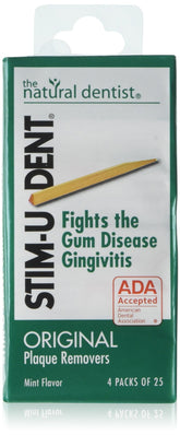 Stim-U-Dent Mint Plaque Removers package showing 6-pack with 100 each