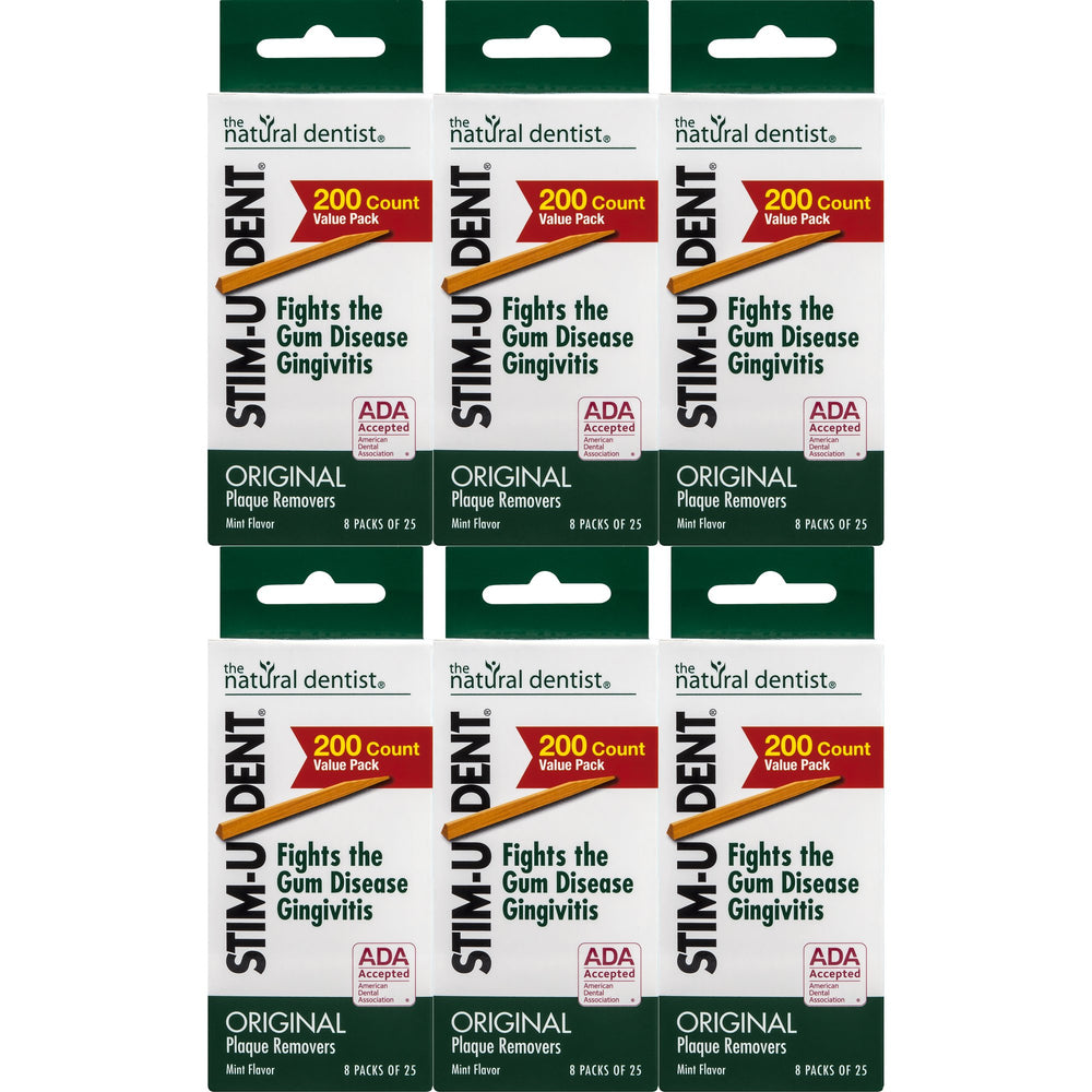 Stim-U-Dent Original Mint Plaque Removers 200-count box in a six-pack