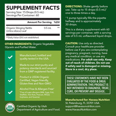 Back label of Stinging Nettle Leaf Extract Liquid Drops bottle