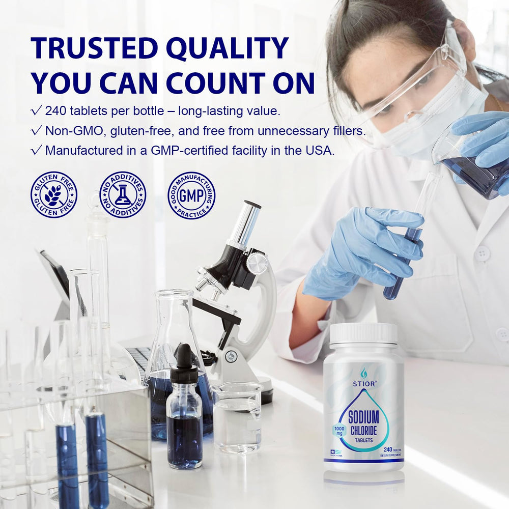 Close-up of STIOR 1000 mg sodium chloride tablet