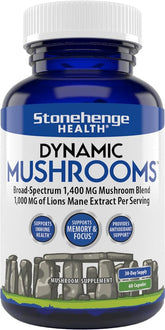 Stonehenge Dynamic Health Mushrooms bottle front label
