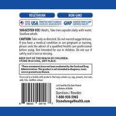 Back of bottle showing ingredients and QA information