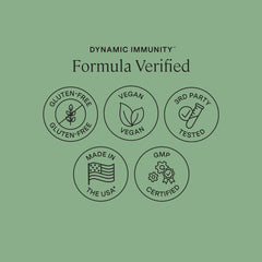 Allergen-free vegan capsules shown on Dynamic Immunity label