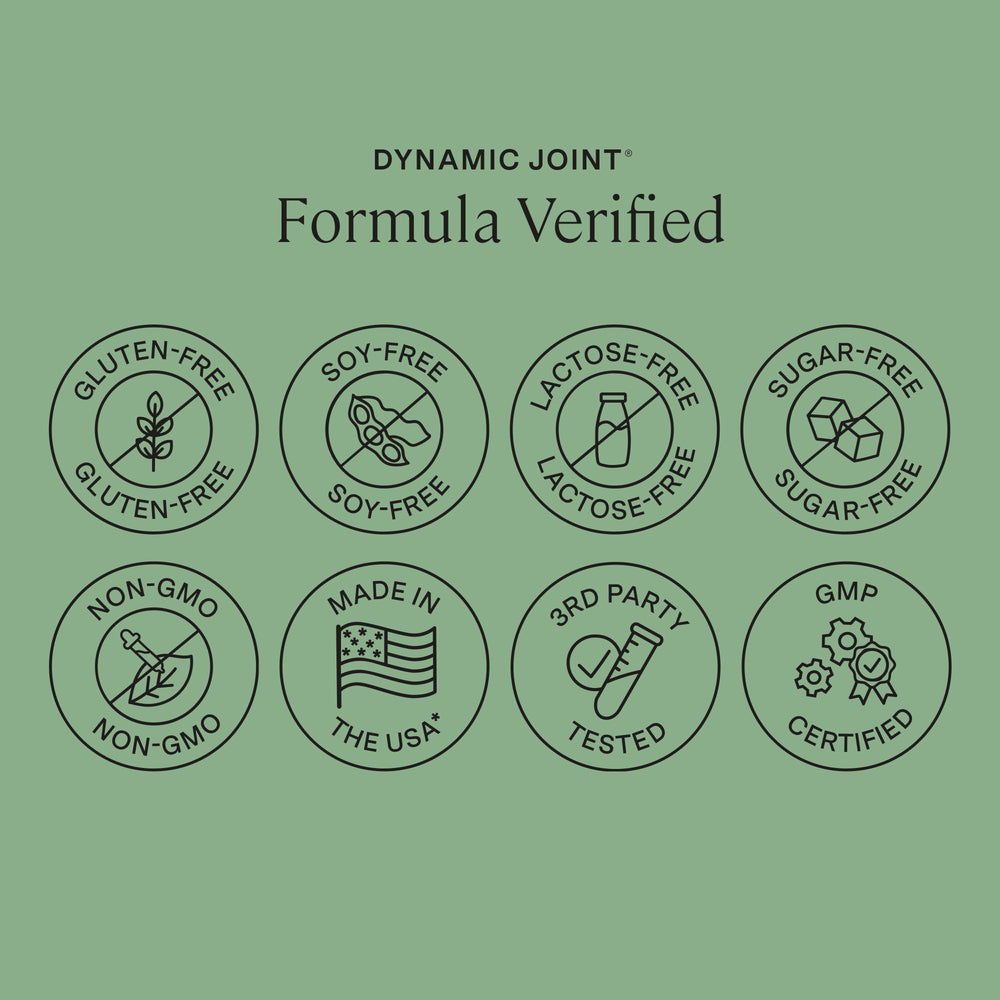 Quality assurance icons indicating GMP and third-party testing