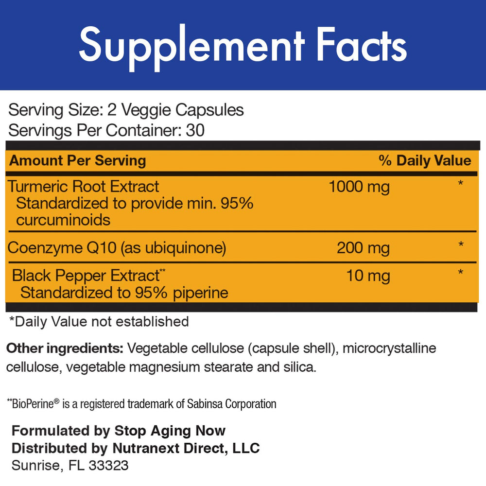 Graphic showing Curcumin2K & MAX-Q10 ingredients