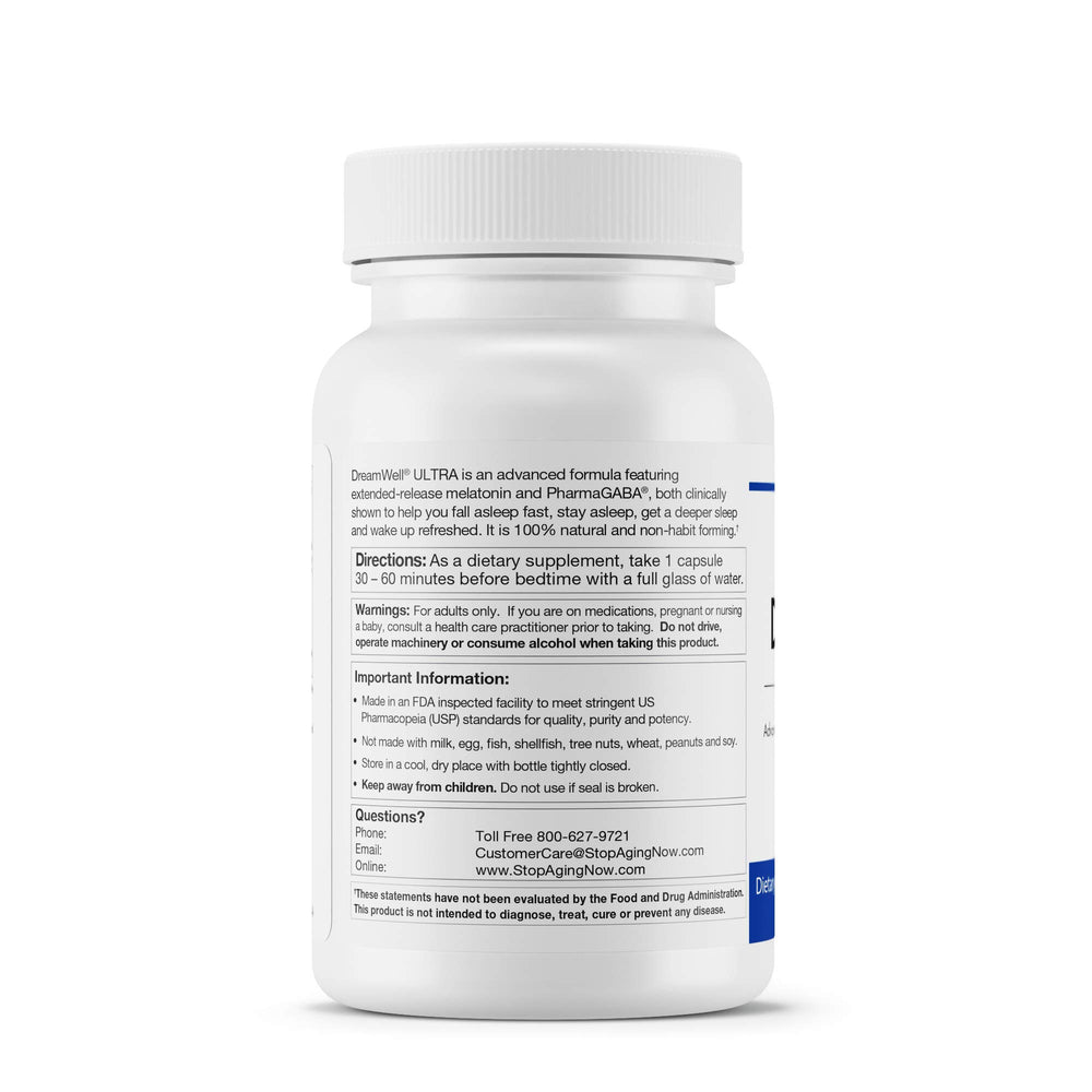 Close-up of DreamWell Ultra ingredients: melatonin and GABA