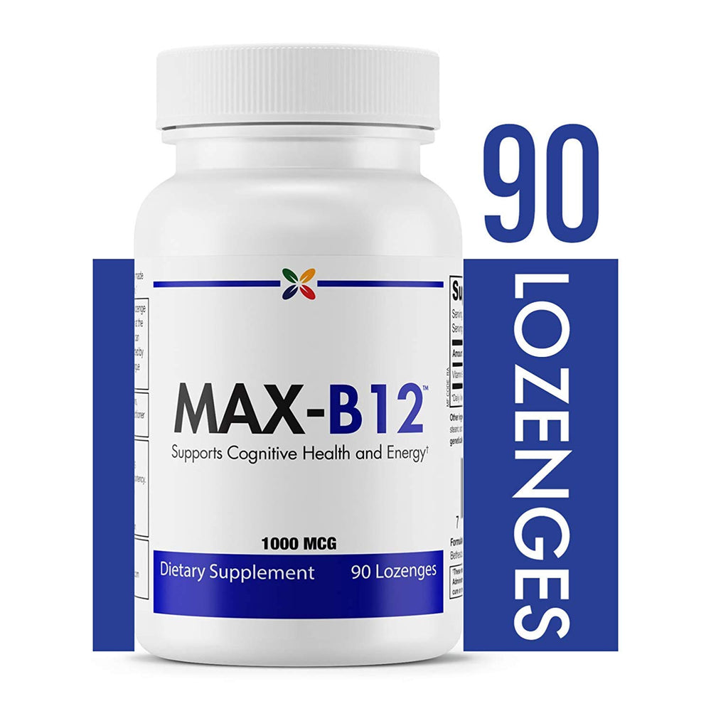 Stop Aging Now MAX-B12 Lozenges 1000 mcg bottle label