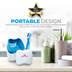 Storage cup with basket for dentures