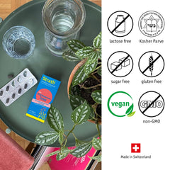 Vegan, kosher, Swiss-made Strath supplement bottle