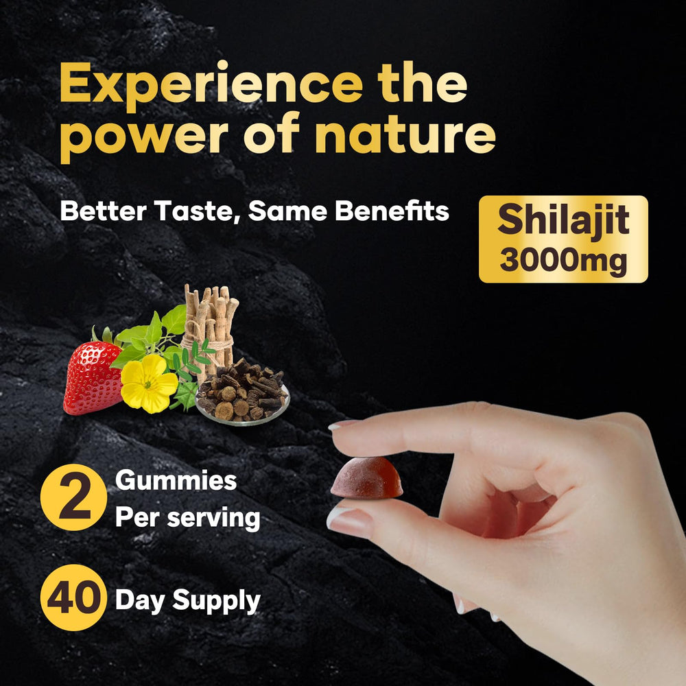 Strawberry-flavored Shilajit Gummies Gold on white background