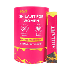 Packaging image of Strawberry Shilajit Honey Sticks for Women