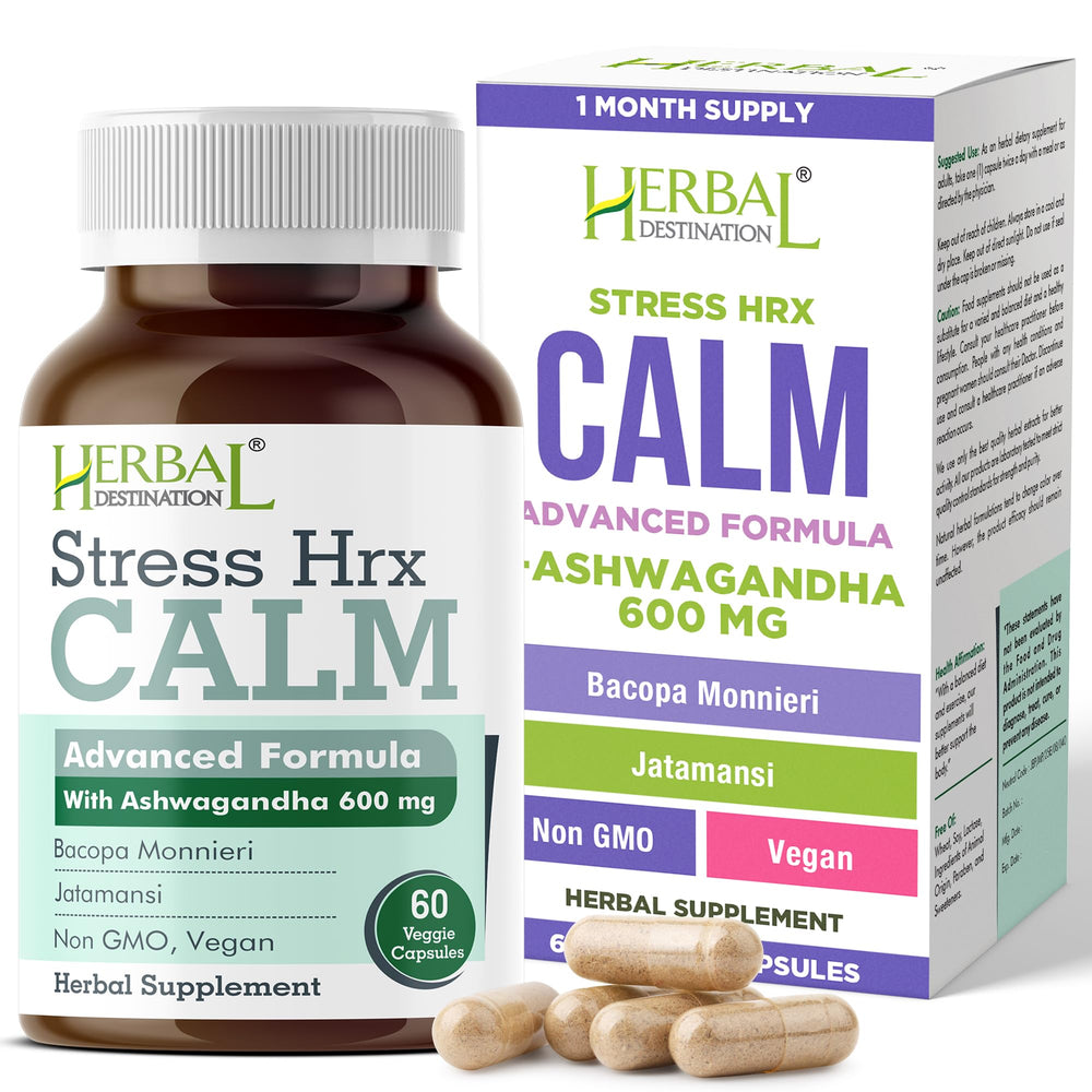 Stress Hrx Ashwagandha supplement bottle 60 count
