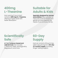 Ingredients including L-Theanine 400mg and GABA for Stress Support Gummies