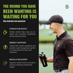 Strokes Gained Hydration ingredients graphic highlighting electrolytes for golfers.