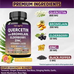 Close-up of StrongVit Quercetin Bromelain label with ingredients
