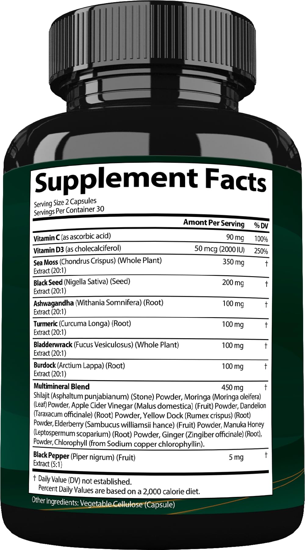 30-day supply bottle of StrongVit Sea Moss capsules for USA
