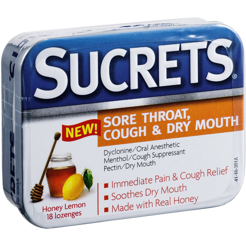 Sucrets Honey Lemon Sore Throat & Cough Lozenges – 18 Count, Pack of 4