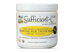 Front view of Sufficient-C 4000 mg Vitamin C Lemon Peach Immune-Ade Drink Mix packaging