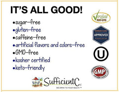 Lifestyle scene with office/dorm setup featuring Sufficient-C Immunade drink