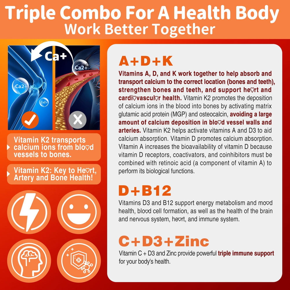 Ingredient panel showing ADK, D3, K2 and B12