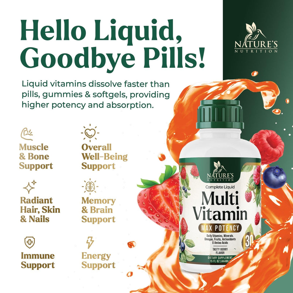 Berry flavored sugar-free liquid multivitamin