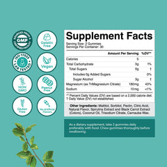 Product label of sugar-free calm magnesium gummies, 60 count