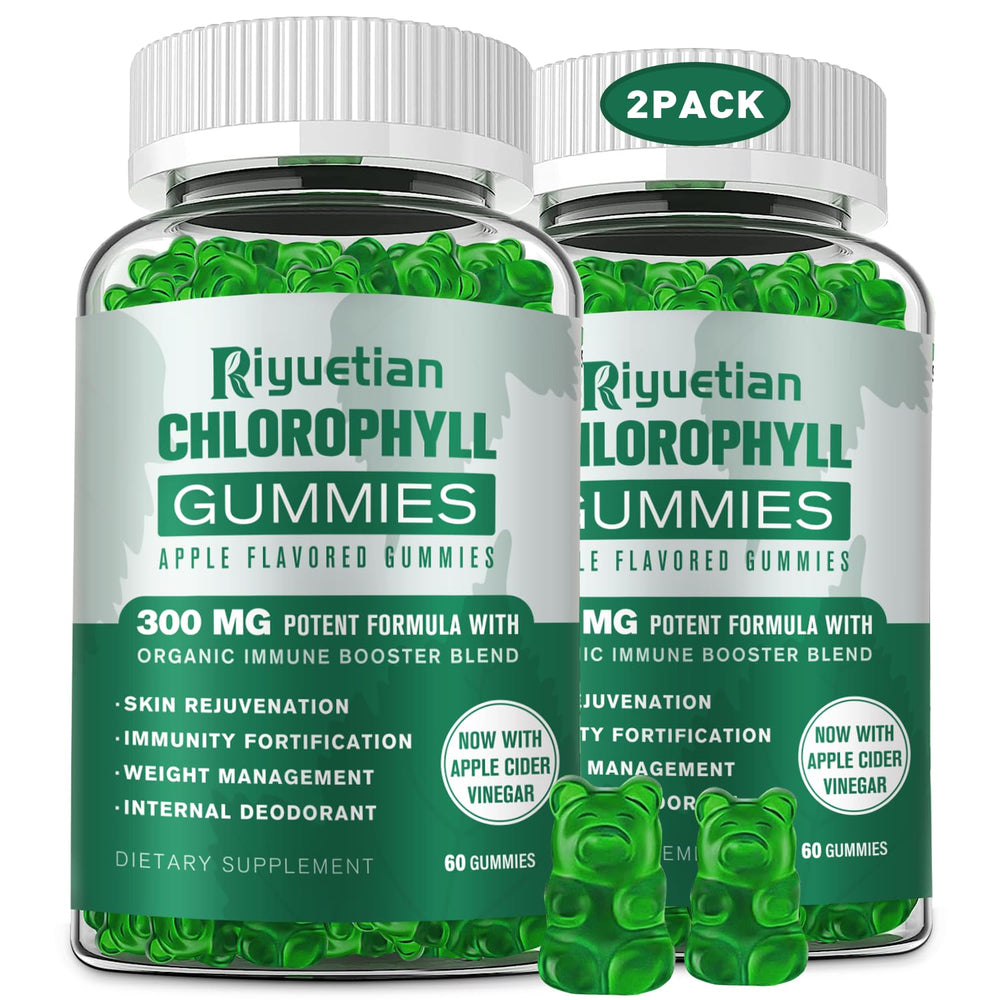 Bottle of Sugar Free Chlorophyll Gummies with unfiltered ACV, Vitamin C and B12