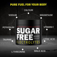 Sugar Free Electrolytes unflavored powder dissolving in water for zero-calorie hydration