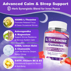 Ingredients panel showing L-Theanine, GABA, Ashwagandha