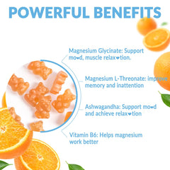 Gummies with Ashwagandha, L-Theanine, GABA, Vitamin C and B6 ingredients graphic