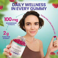 Calming anti-stress magnesium gummies on a counter