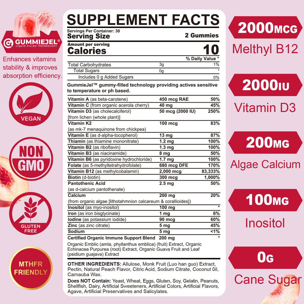 Gummy bottle highlighting calcium and D3/K2 for bone health