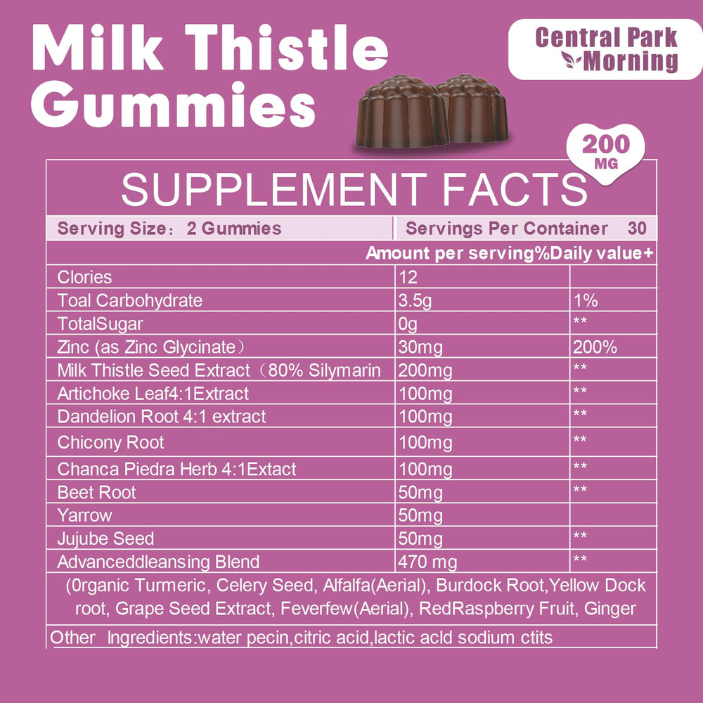 Close-up of sugar-free milk thistle gummies spilling from bottle