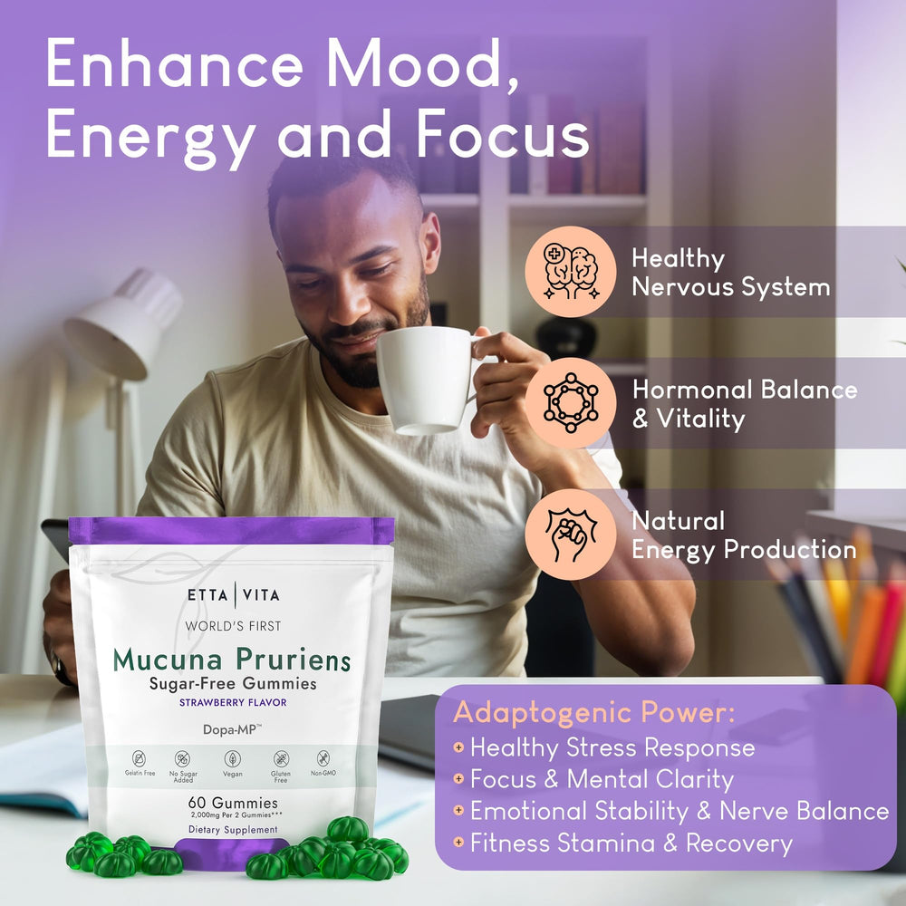 Sugar-free Mucuna Pruriens gummies with natural strawberry flavor