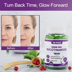 Nicotinamide vitamin B3 gummies with ingredient visuals