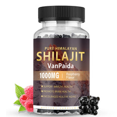 Sugar-free Shilajit Gummies label in raspberry flavor
