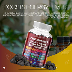 Kid-friendly detox gummies on a bright background