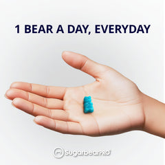 SugarbearHair single gummy on table illustrating low calorie and sugar