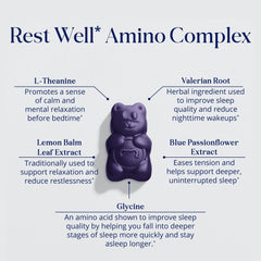 Illustration of key ingredients Melatonin, L-Theanine, 5-HTP, and Valerian