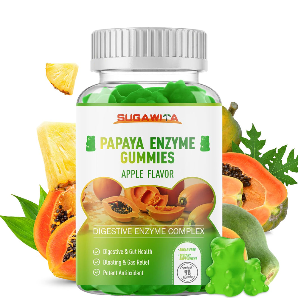 Front view of SUGAWITA Papaya Digestive Enzymes Gummies bottle