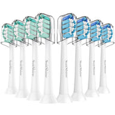 SuitShine 8-pack replacement toothbrush heads in white, compatible with Philips Sonicare models